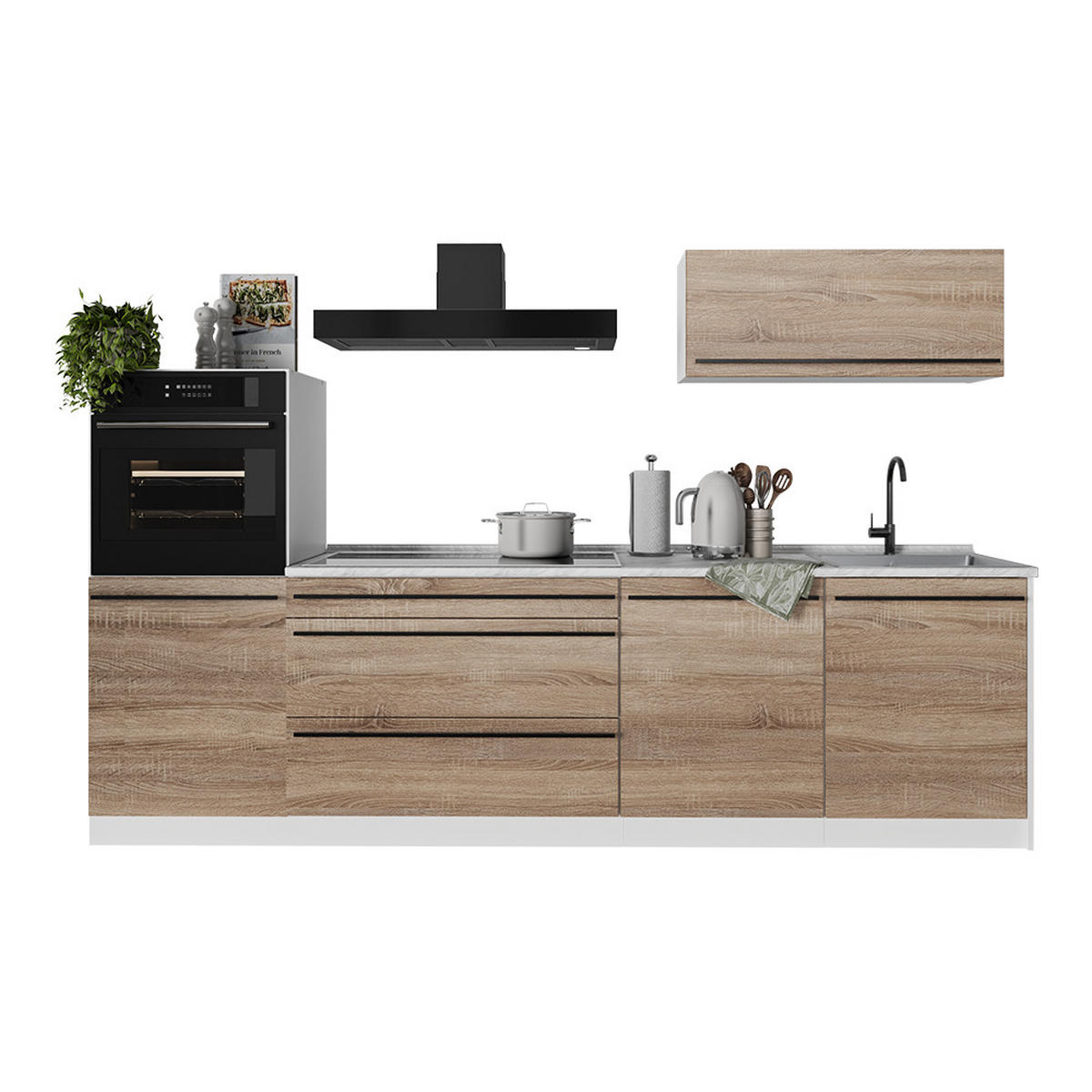 KUCHYNKA R-Line, Sonoma/biely, 280 cm Marmori työtaso - biela/dub sonoma, kompozitné drevo (280/143/60cm) - Vicco