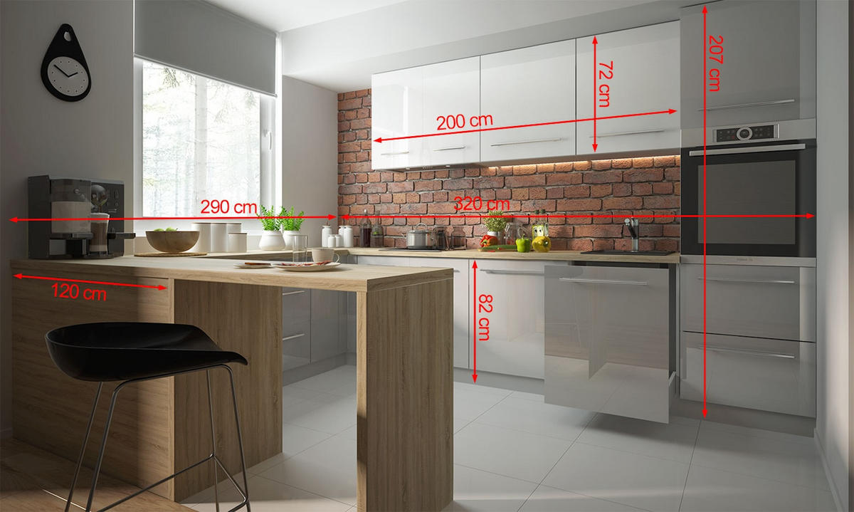 WINKELKÜCHE Essen grau / grau & weiß hochglanz 11-teilig - Weiß/Grau, Holzwerkstoff/Metall (320/207/290cm) - Feldmann-Wohnen