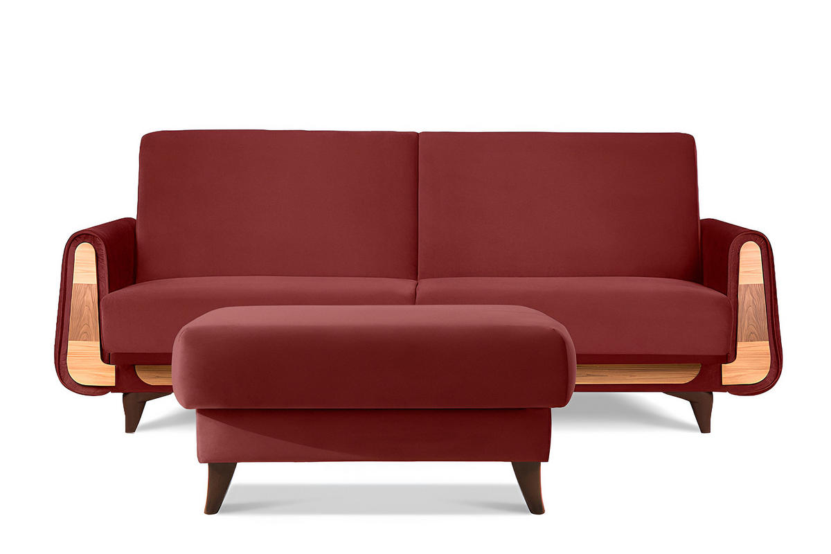 HOCKER GUSTAVO Velours, Bordeaux - Bordeaux, Holz/Holzwerkstoff (92/49/92cm) - KONSIMO®