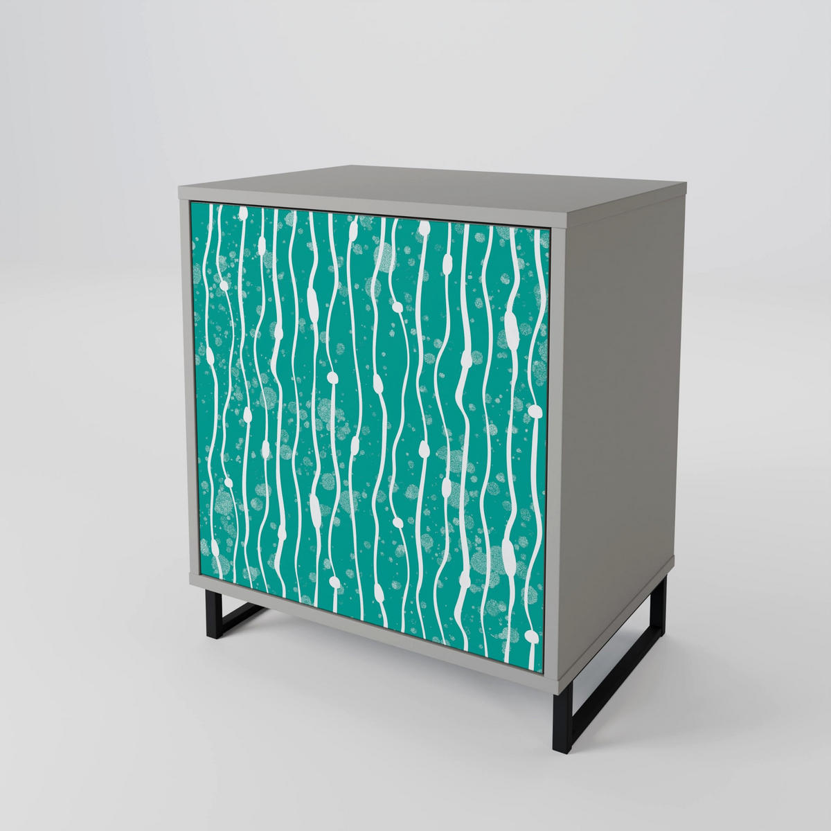 SIDEBOARD TURQUOISE RAIN, Grau, 57,5x42x75,5 cm, Goldfarbene Metallfüße - Goldfarben/Multicolor, Holzwerkstoff/Metall (57.5/75.5/42cm) - SpaceRebels