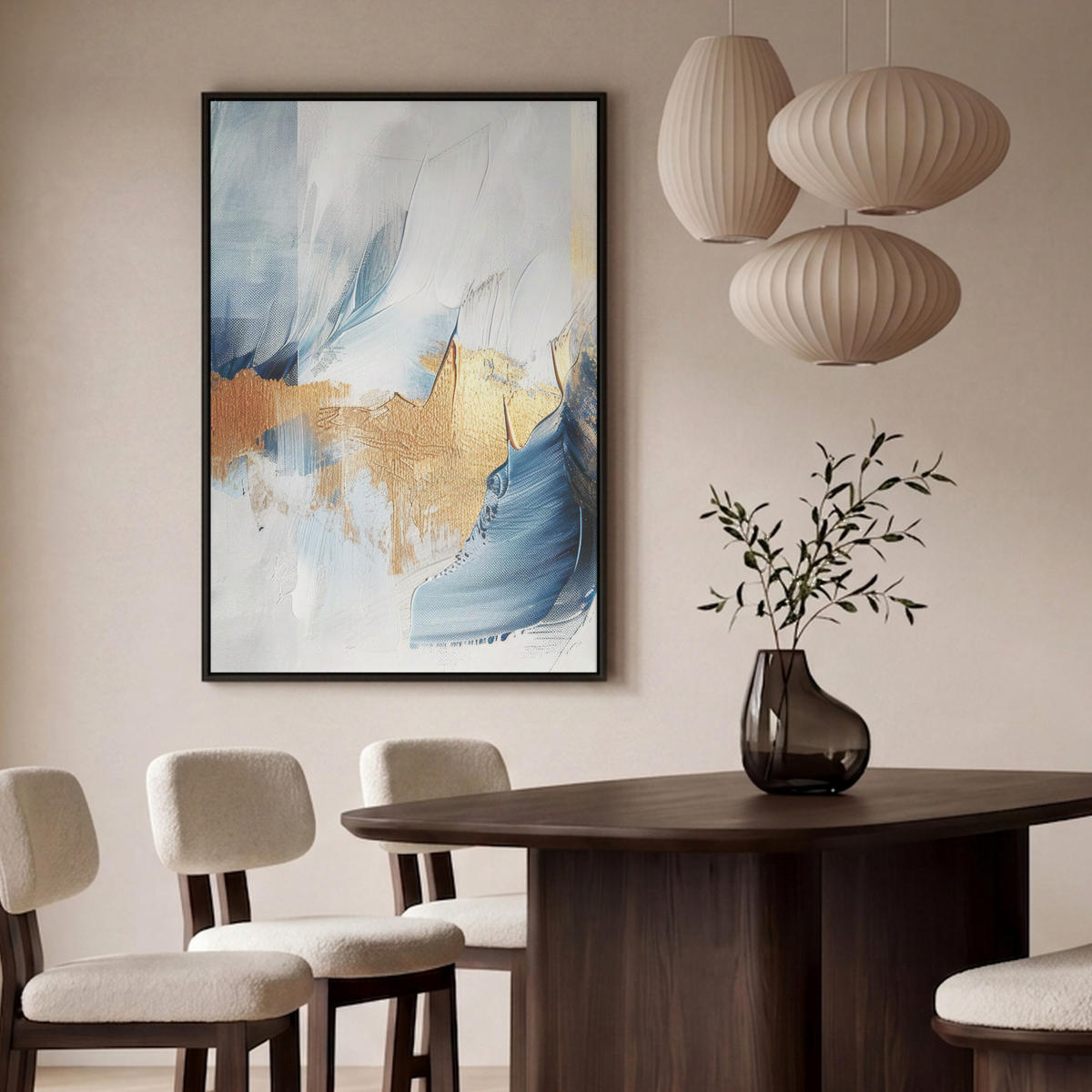 LEINWAND Bilder mit Rahmen - Gold - Blau - Aquarell - Kunst - Modern - 80x120 - Hellblau, Textil (80/120cm) - MuchoWow