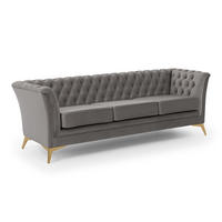 CHESTERFIELD-SOFA 3-sitzer Whitby Grau Samt mit goldenen Füßen - Goldfarben/Grau, Holz/Textil (237/78/82cm) - S-Style Möbel