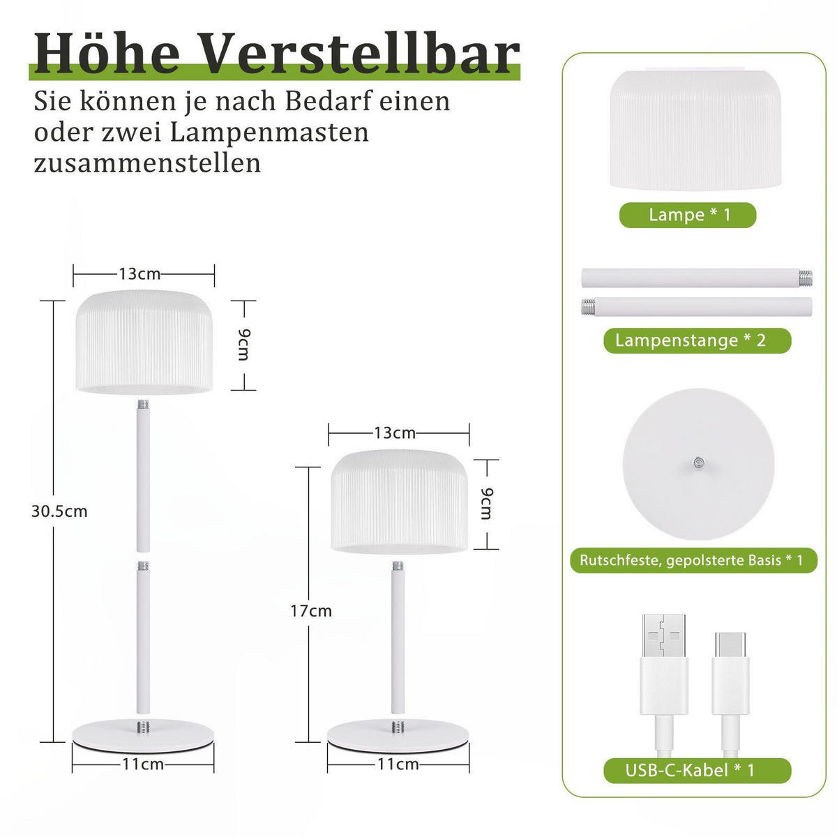 LED-TISCHLEUCHTE BREMERHAVEN Ⅲ 13/11/31 cm - Weiß, Metall (13/11/31cm) - Nettlife