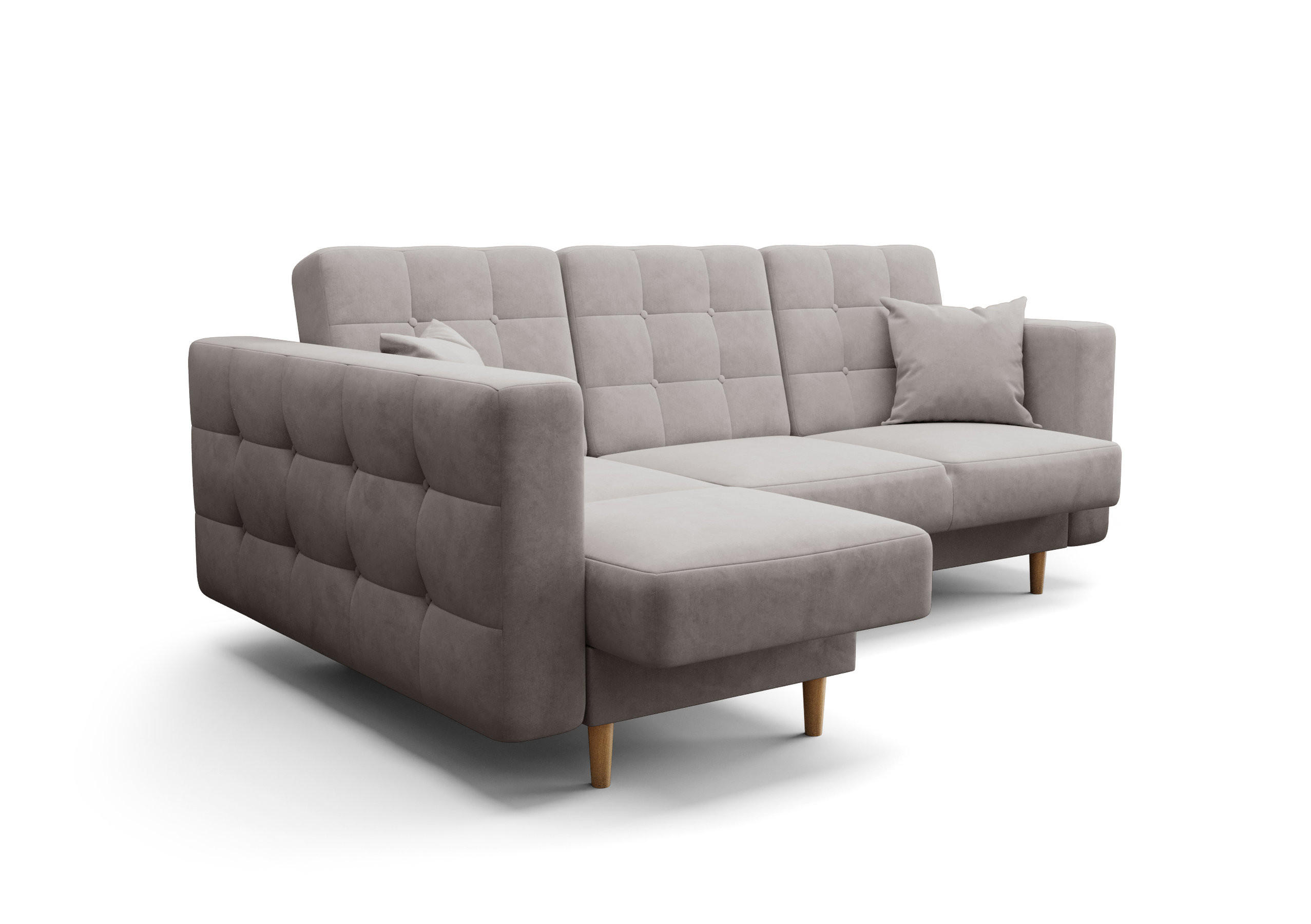 ECKSOFA KONGO RBN12, Eckcouch in L-Form mit Schlaffunktion, Farbe: Grau, Velourstoff, Ottomane Links - Grau, Textil (225/158cm) - O-Sofa