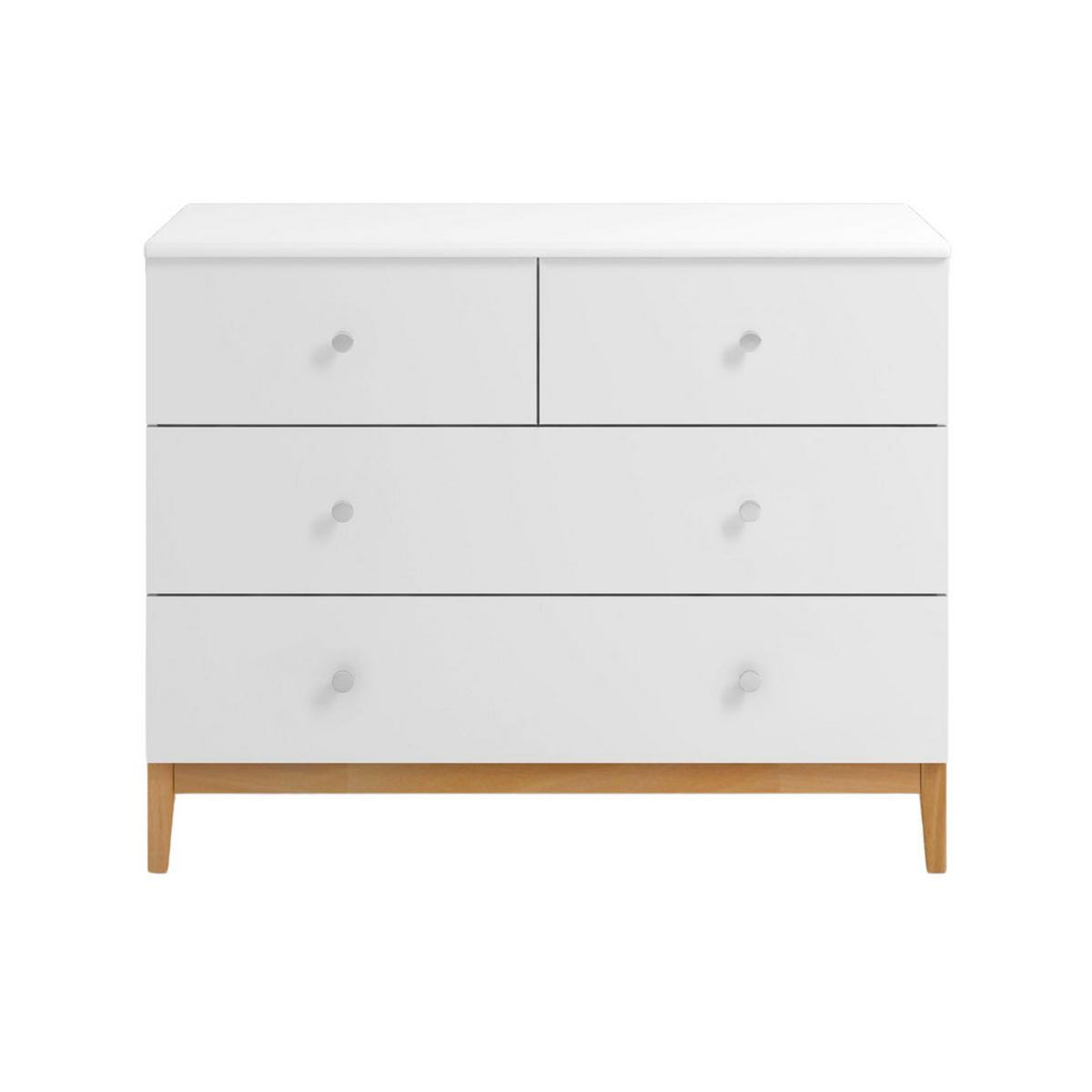 HOLZKOMMODE Livia mit silbernen griffen, Weiß/Naturfarben - Silberfarben/Buchefarben, Holz/Buchenholz (120/93/43cm) - Visby
