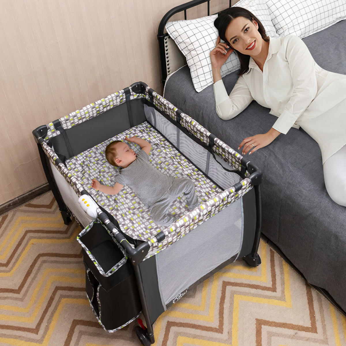 BABYBETT Grau - Grau, Textil - COSTWAY