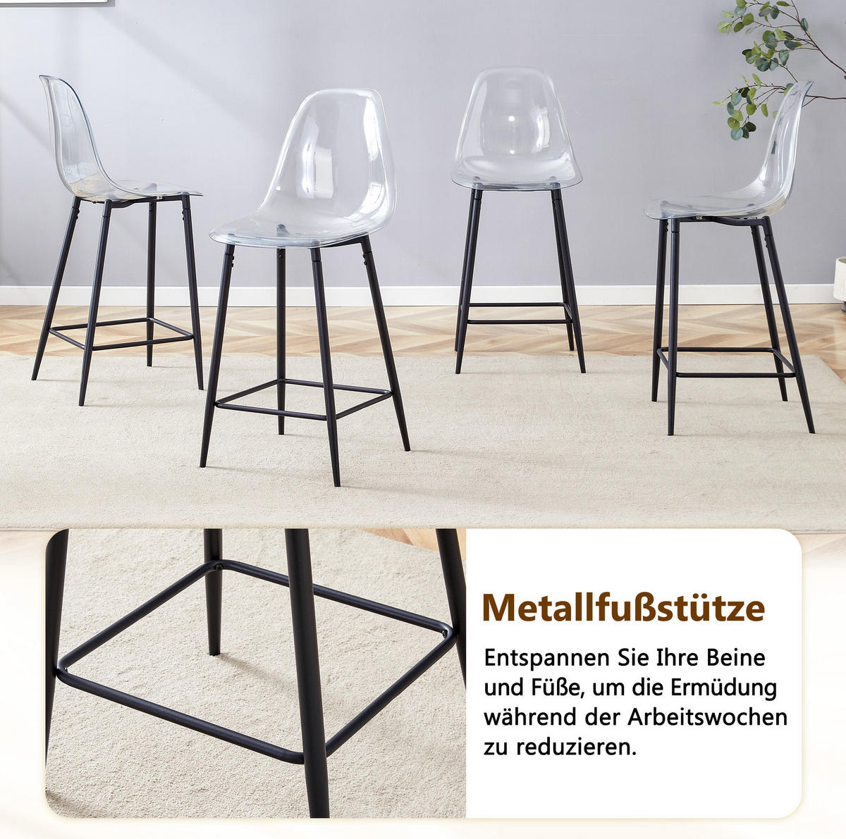 BARHOCKER 68,5/48/47 cm im 4er-Set mit Metallgestell - Schwarz, Kunststoff (45/102/51cm) - MIVRAY