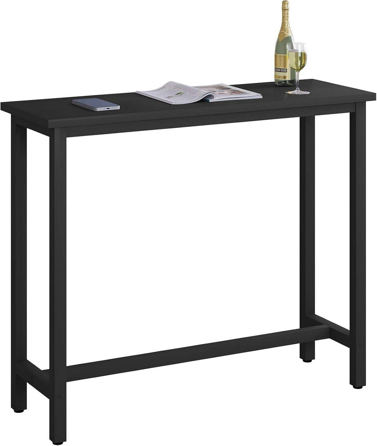 BARTISCH Set mit 2 Barhockern, aus Metall & Holz - Schwarz, Holzwerkstoff/Metall (40/120/100cm) - Woltu