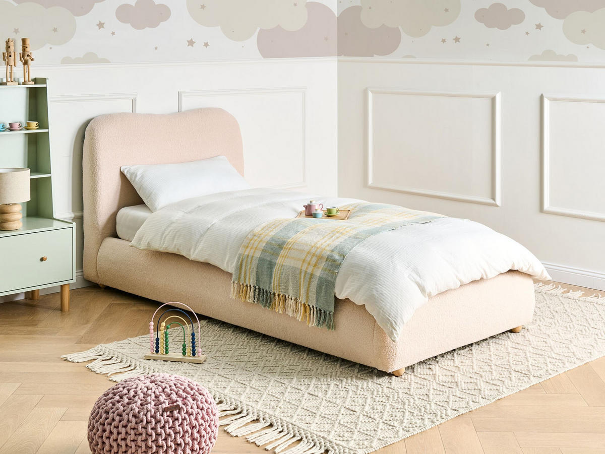 BETT mit Stauraum 90/200 cm Hellbeige Blagnac - Beige/Braun, Textil (90/200cm) - Beliani
