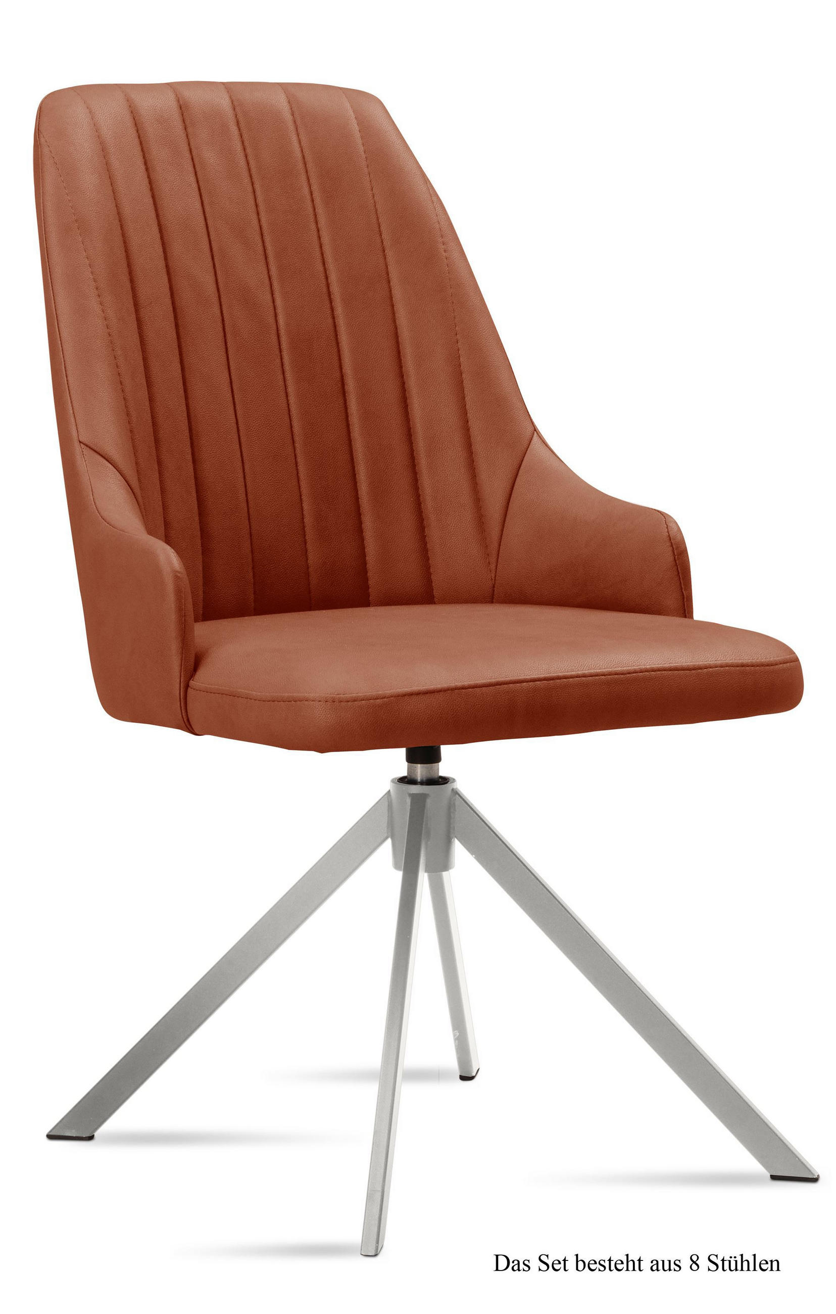 ESSZIMMERSTUHL drehbar (8er-Set) Davorka 52x91x60 Edelstahl/Cognac - Edelstahlfarben/Cognac, Kunststoff (60/91/52cm) - 58aufmkessel