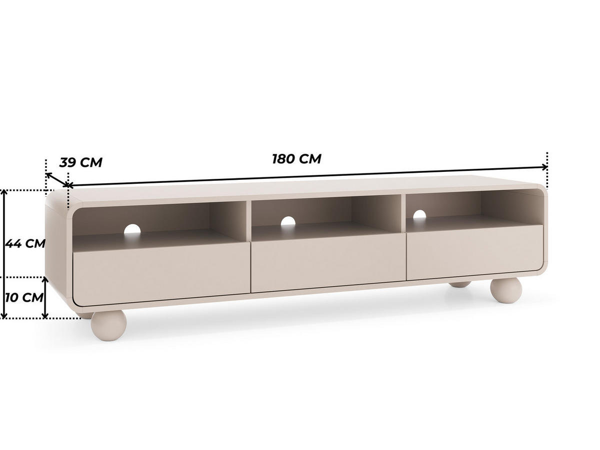 TV-BOARD ORION 180cm (Cashmere, Abgerundete Kanten, Kugelfüße, Push to Open) - Kaschmir, Holz/Holzwerkstoff (180/44/39cm) - Ravio
