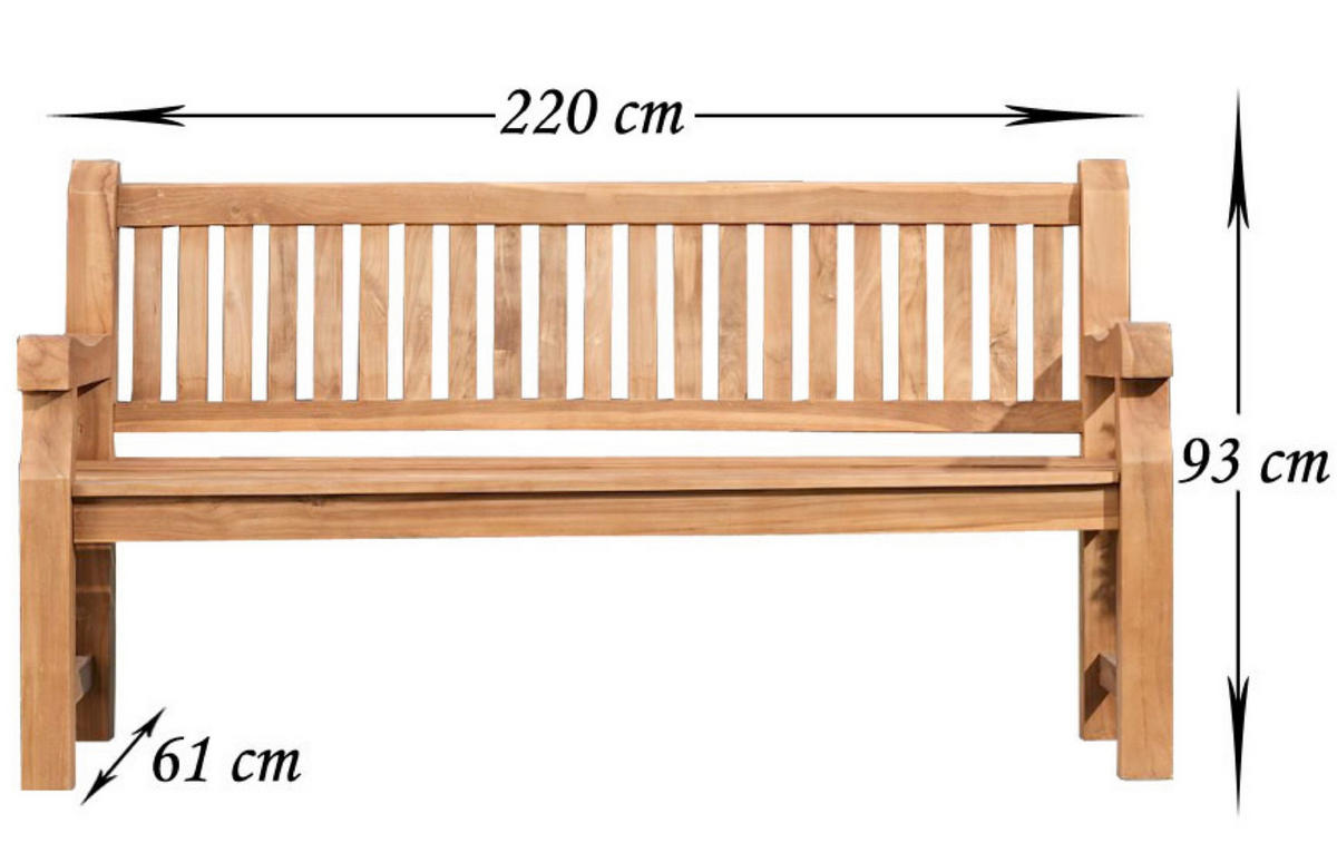 TEAKBANK Jacky 220 cm teak - Braun, Holz (220/61/93cm) - TPFGarden