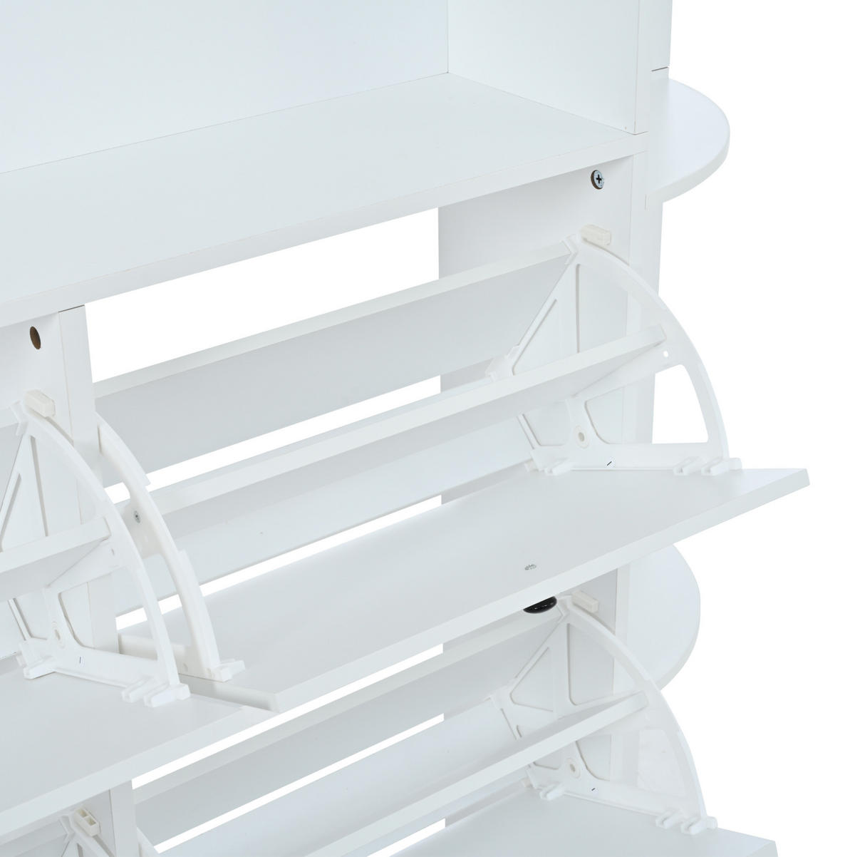 SCHUHSCHRANK in Weiß Schuhkommode mit Schuhkipper, 8 Haken, 5 Ablagen & Klapptür, Flur/Eingangsbereich, B120/T24/H200cm - Weiß, Holzwerkstoff (120/200/24cm) - STILVORA