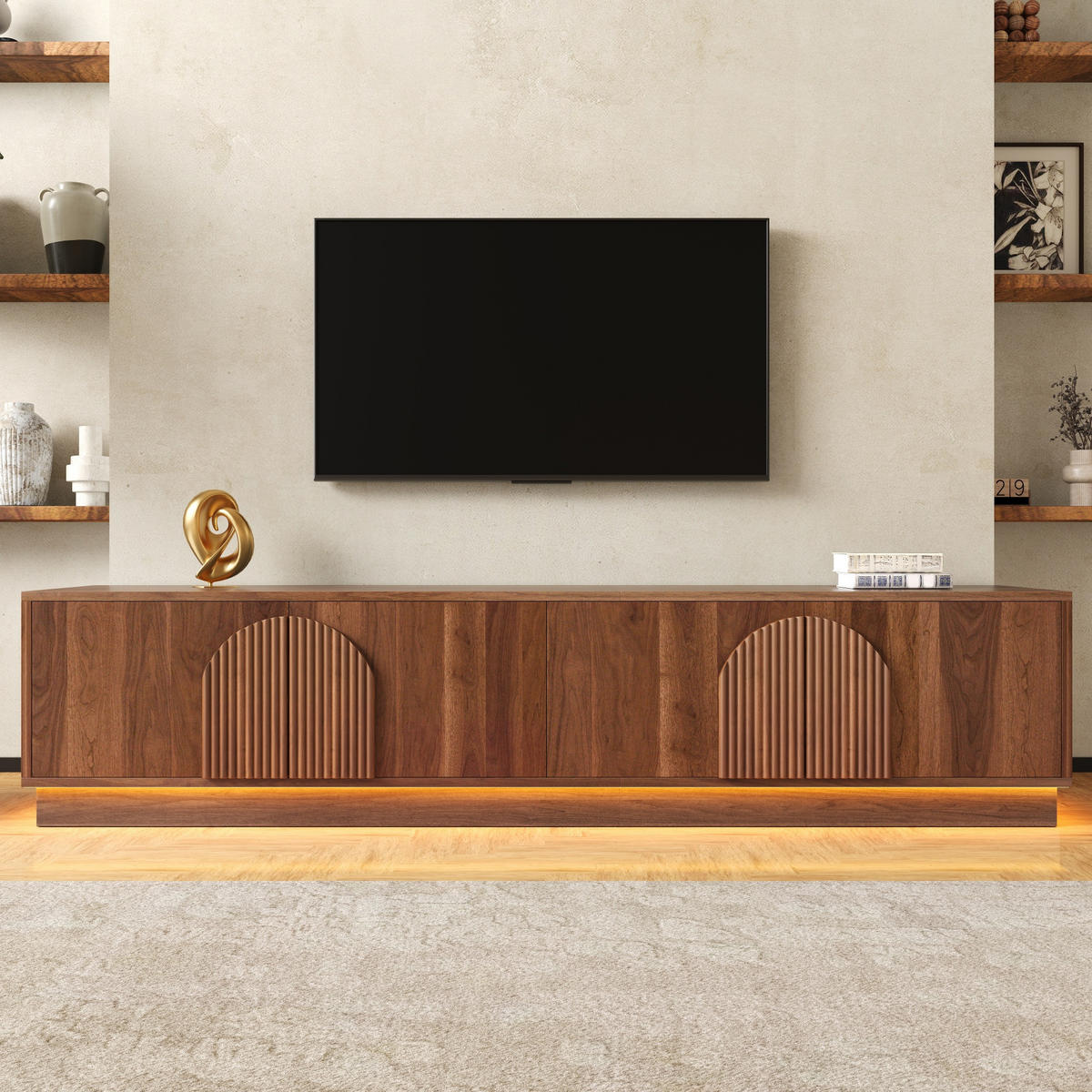 TV-ELEMENT180X40X44,5CM NussbaumRetroDesign mit LEDBeleuchtung PushtoOpen - Walnussfarben, Holz (47.5/18.49/115.49cm) - Raelunyi