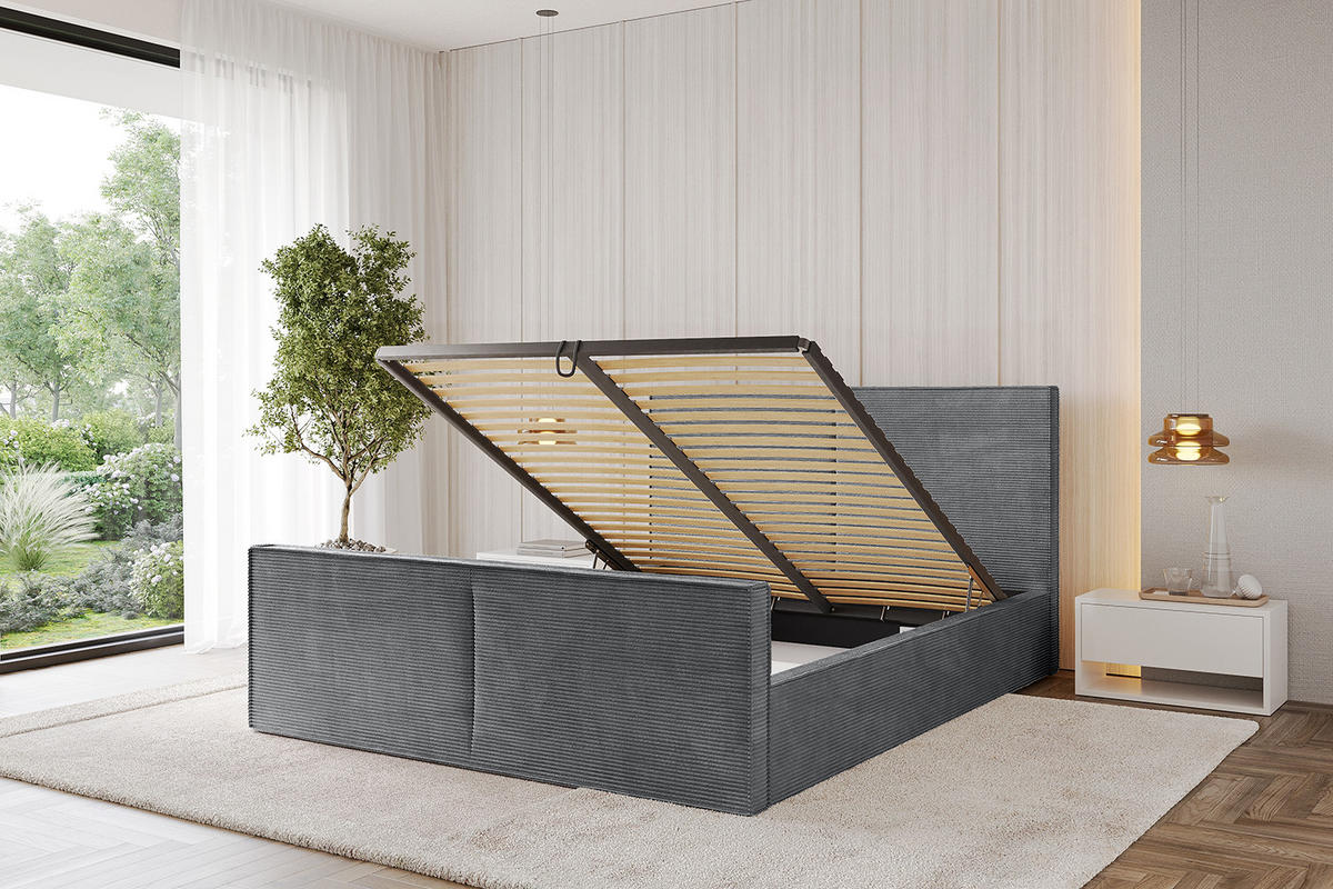 POLSTERBETT mit Bettkasten, Fußteil und Lattenrost, Boxbett ohne Matratze - EMMI-Z 180x200 Dunkelgrau - Anthrazit, Holzwerkstoff/Textil (180/200cm) - ALTDECOR