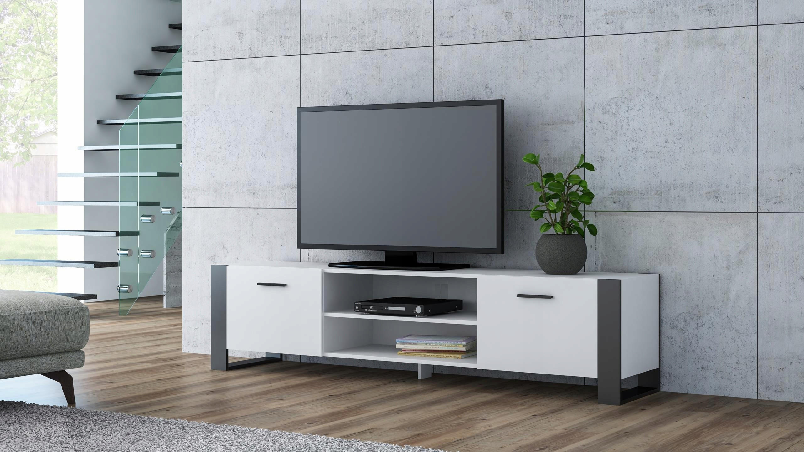 FERNSEHKOMMODE ALBA Weiß 185/43,6/50 cm - Weiß, Holzwerkstoff (185/50/43.6cm) - Matkam Möbel