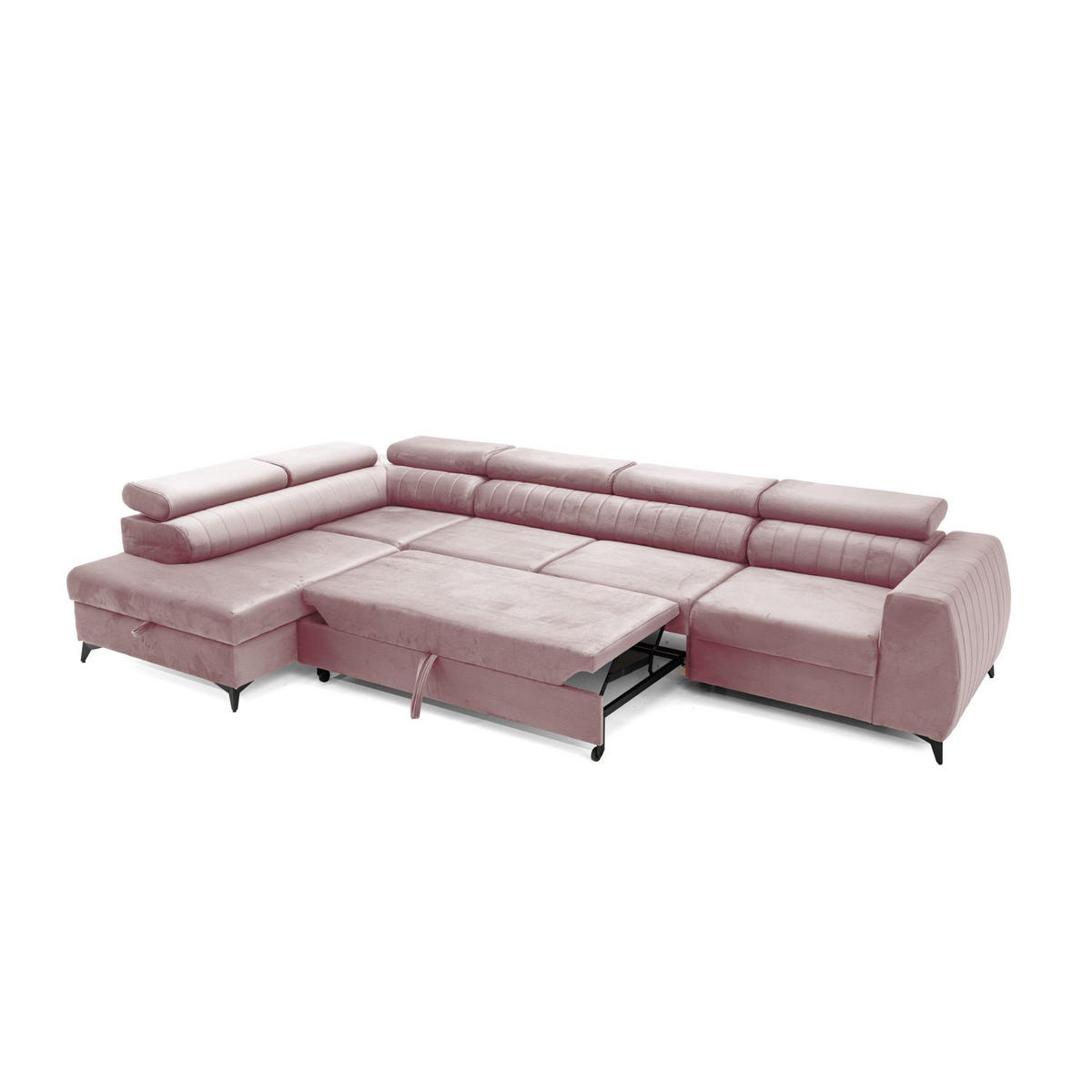 ECKSOFA PIERO MAXI Links mit Schlaffunktion 195x125 Velours Rosa - Pink/Schwarz, Holz/Textil (350/203cm) - Muffo