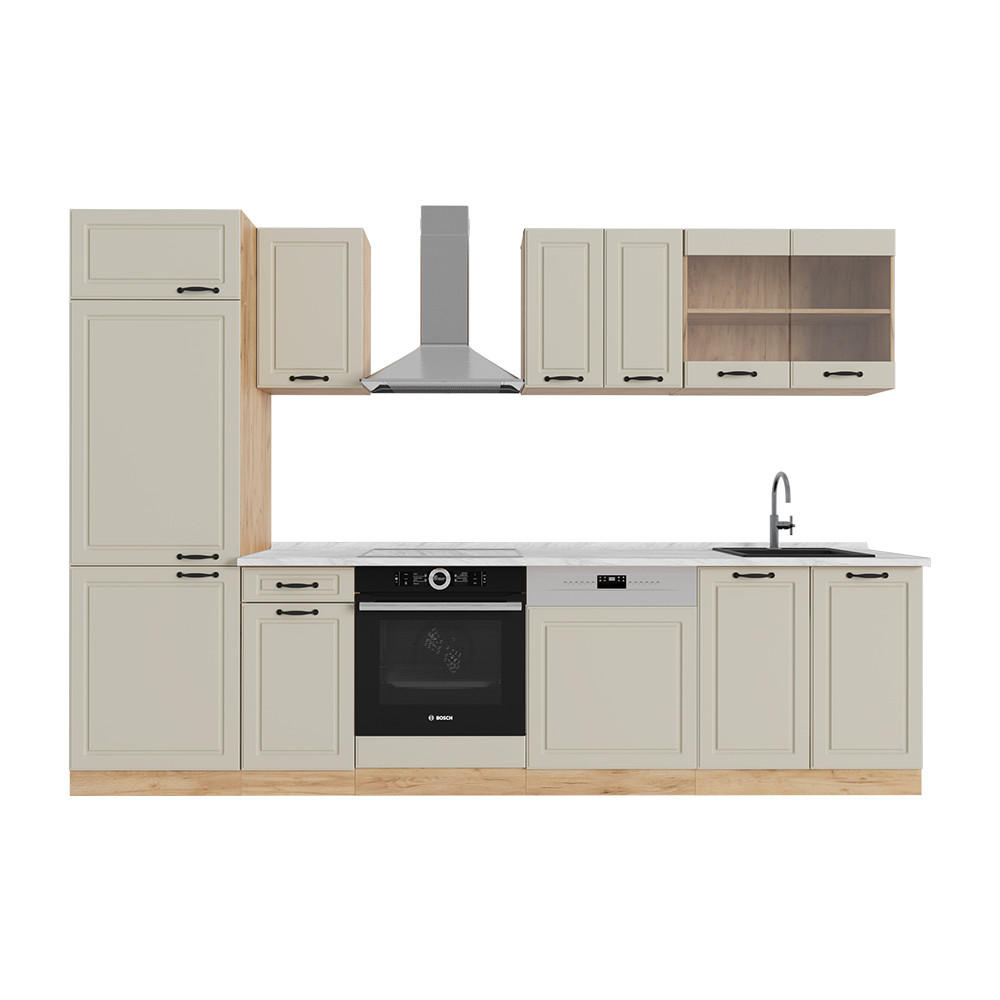 Vicco Küchenzeile Beige, Honigeiche 300x206.8x60 cm