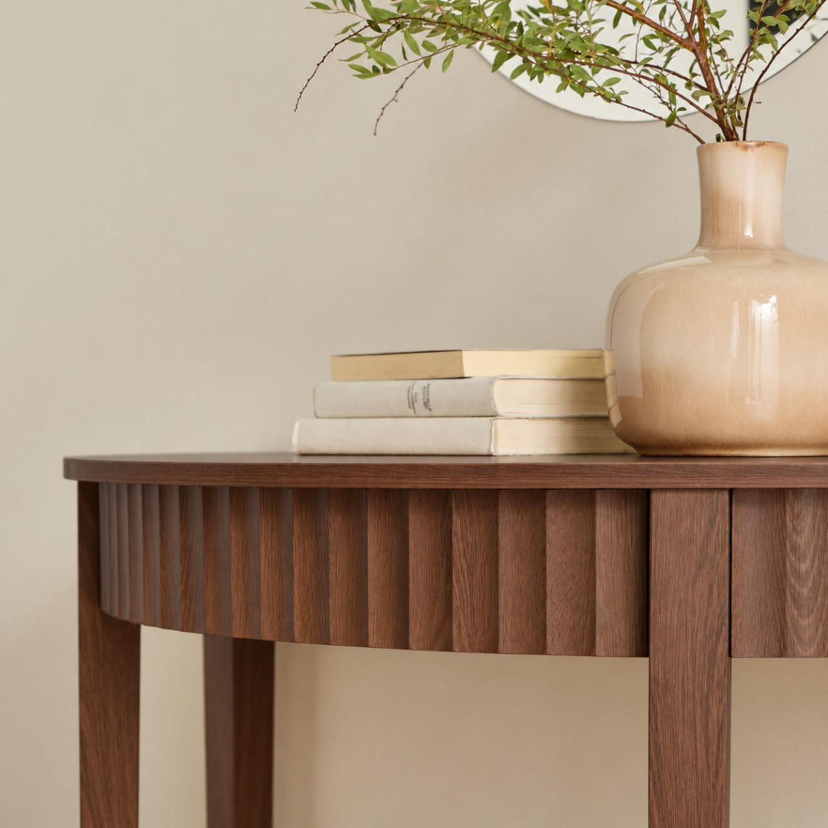 ABGERUNDETE Konsole mit Nussbaum-Optik und 2 Ebenen bologne 100/40/76 cm - Naturfarben, Holzwerkstoff (100/40/76cm) - Calicosy