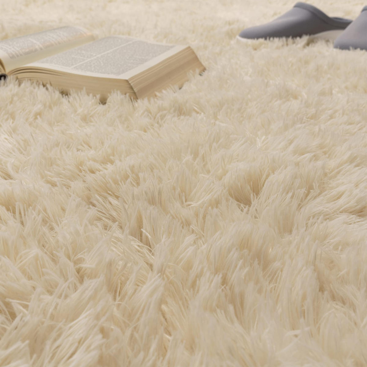 TEPPICH Hochflor Shaggy waschbar Unifarben Schlafzimmer schmutzabweisend Elfenbein Rechteckig 140x200 - Champagner, Textil (140/200cm) - KADIMA DESIGN