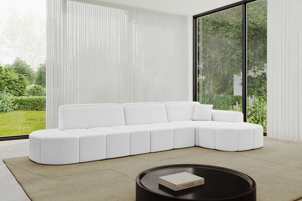 ECKSOFA Ottomane Rechts LIVO-L2 - 337x173x79,5 cm Weiß - Weiß, Holzwerkstoff/Textil (337/173cm) - ALTDECOR