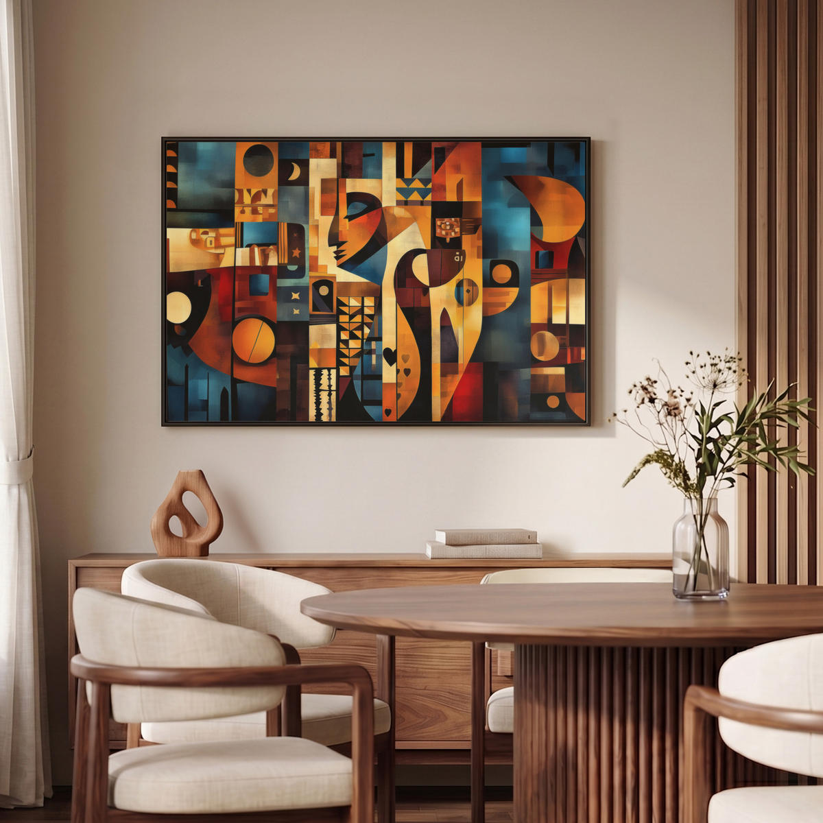 LEINWAND Bilder mit Rahmen - Figuren - Abstrakt - Symbole - 90x60 - Terracotta, Textil (90/60cm) - MuchoWow