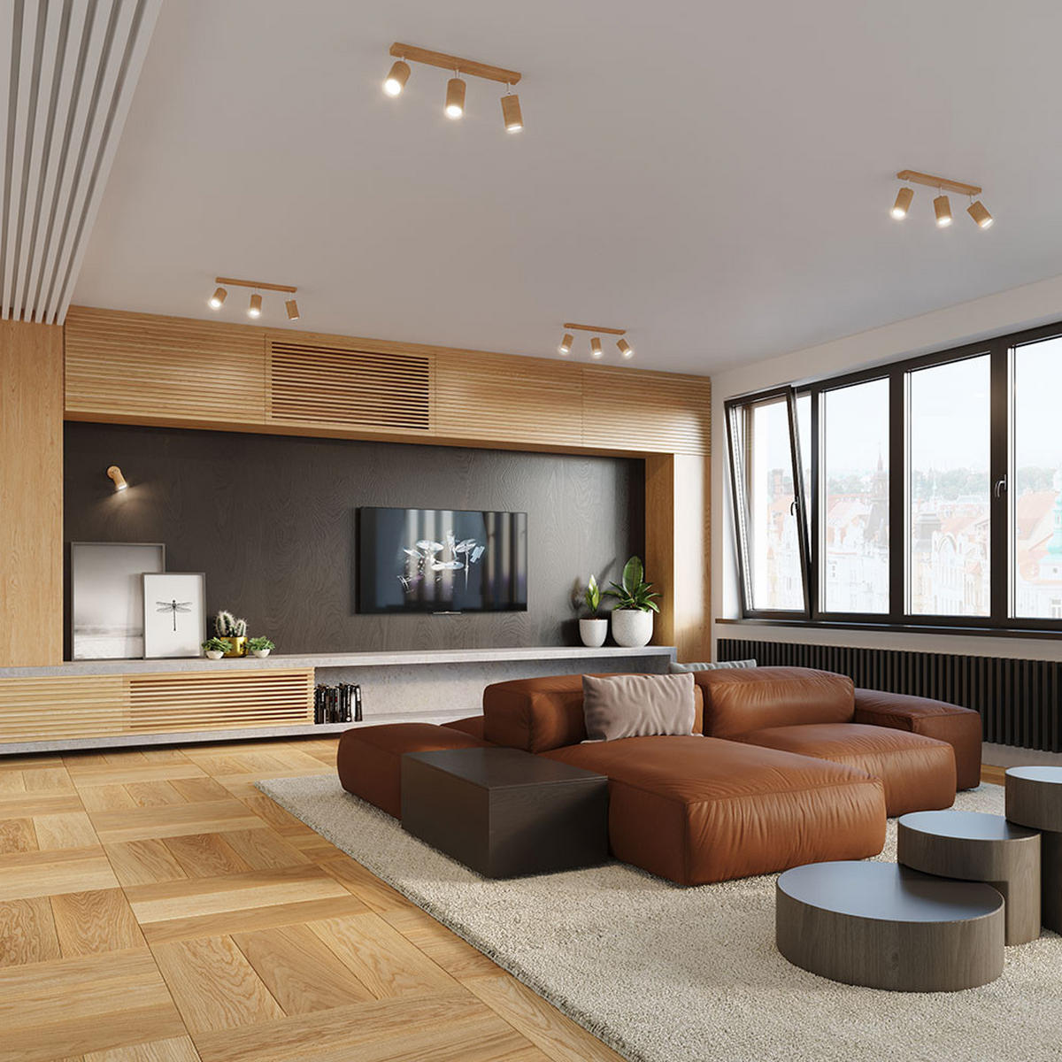 DECKENLEUCHTE Holz Braun verstellbare Spots - Braun, Holz (45/6/20cm)