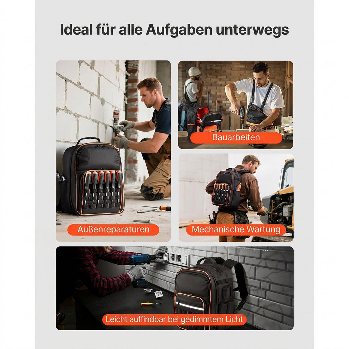 WERKZEUGTASCHE 49 Taschen Laptopfach-verstärkter Boden Elektriker - Schwarz, Textil (10/10/10cm) - Raelunyi