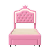 POLSTERBETT Kronen mit Kristallsteinen & RGB-LED 90/200 cm PU-Leder Rosa - Pink, Textil (90/200cm) - Creahappy