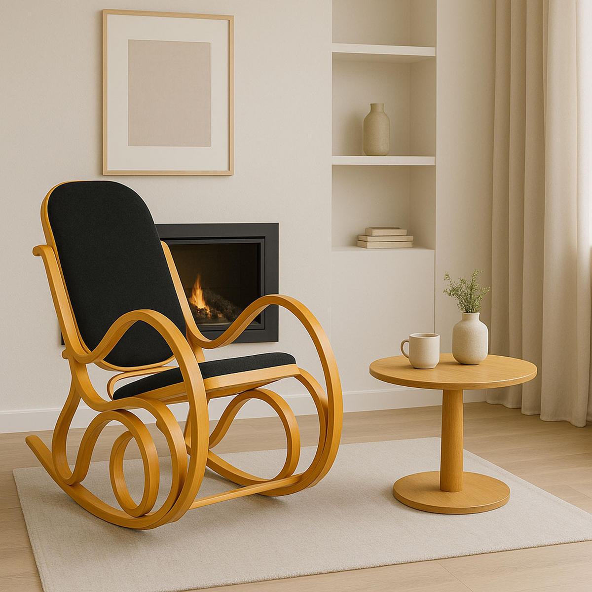 SCHAUKELSTUHL Eiche Dekor, Schwarz - Eichefarben/Schwarz, Holz (55/90/96cm) - MCW