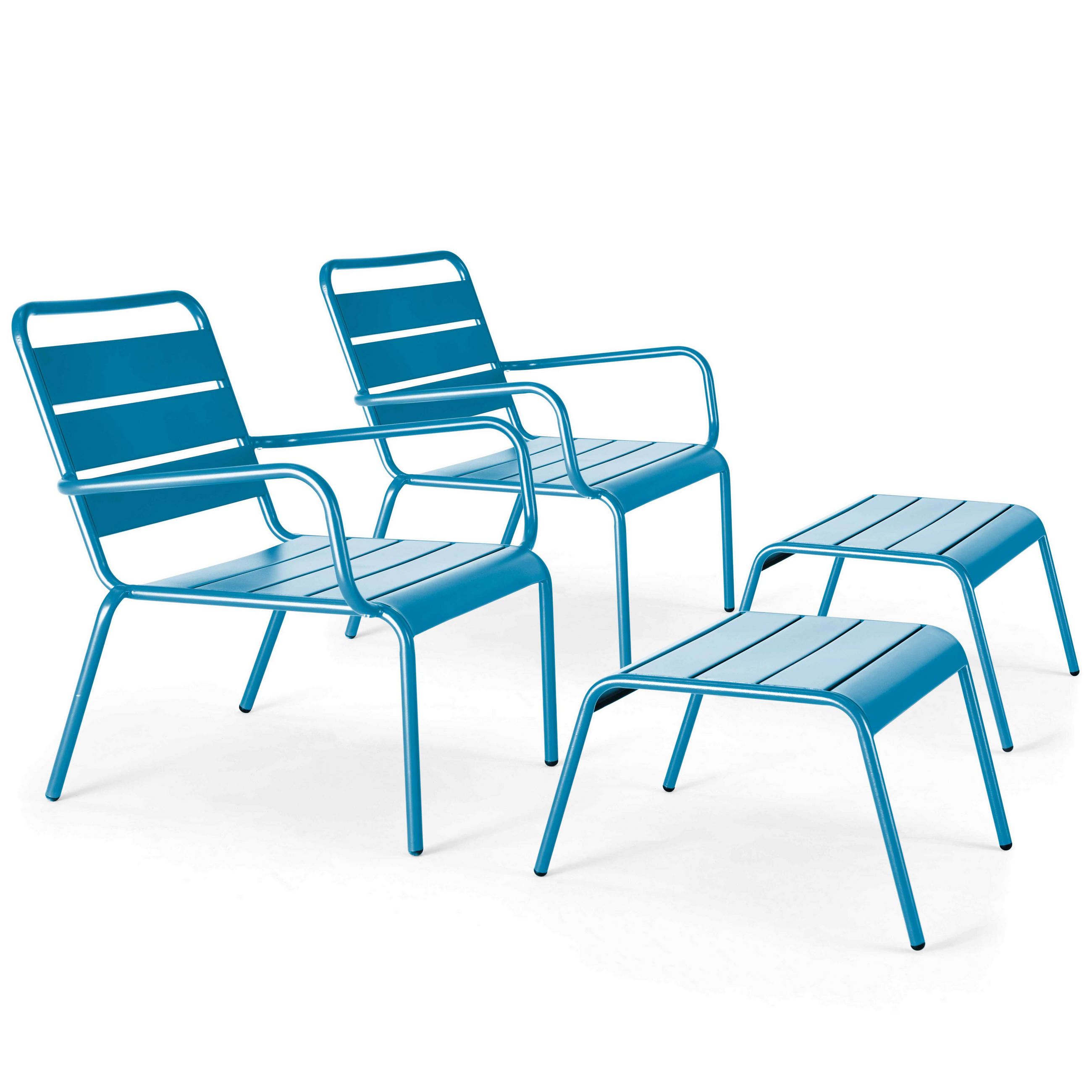RELAXSESSEL MIT HOCKER 2-tlg., Pazifikblau - Dunkelblau, Metall (64/72/60cm) - Oviala