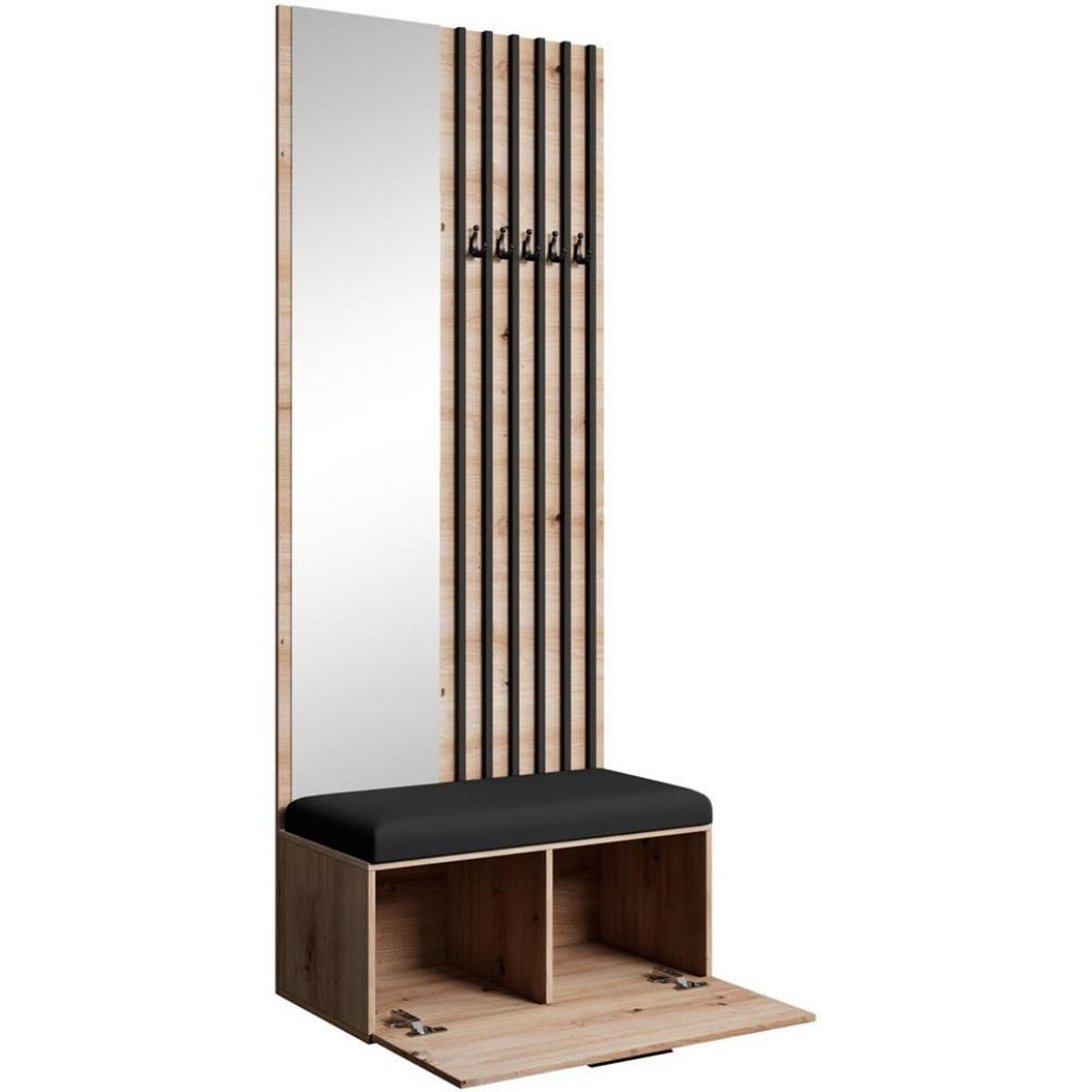 GARDEROBE Margaret II 81/203/43 mit Lamellen und Spiegel - Schwarz/Eiche Artisan, Holzwerkstoff/Kunststoff (81/203/43cm) - Beautysofa