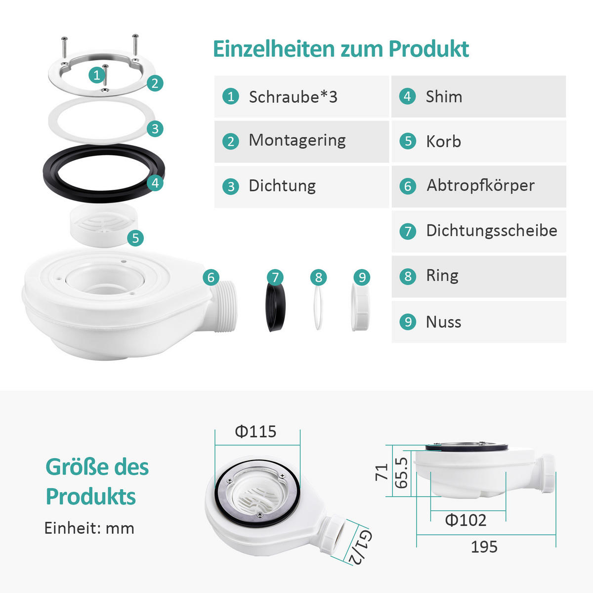 DUSCHWANNE inkl. Ablaufgarnitur Weiß 90/90 cm - Weiß, Naturmaterialien (90/2.6/90cm) - EMKE