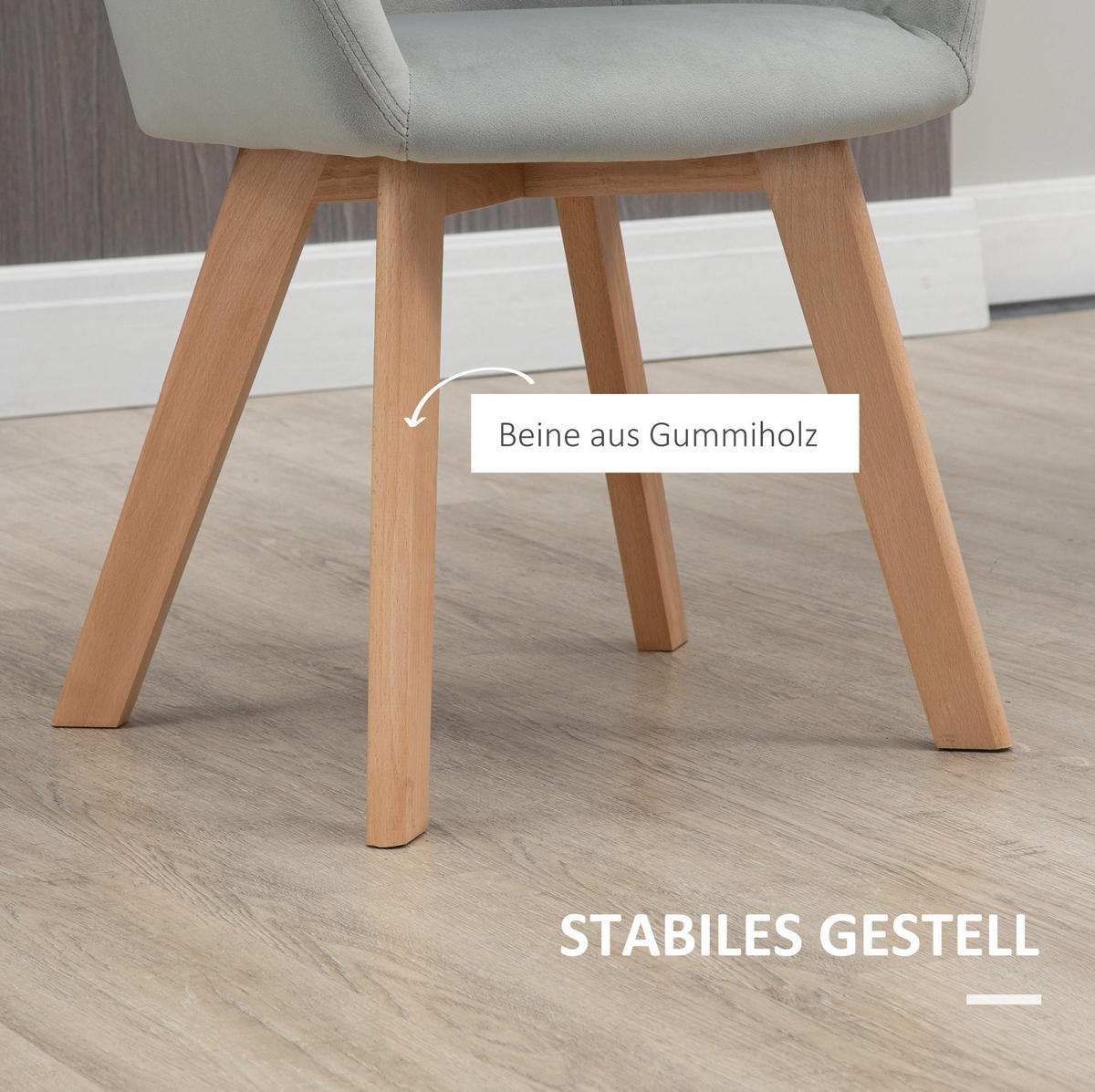 ESSZIMMERSTUHL 2er-Set mit Armlehnen 54 x 57 x 80 cm Polyester Gray - Grau, Holz (57/80/54cm) - Meubliv