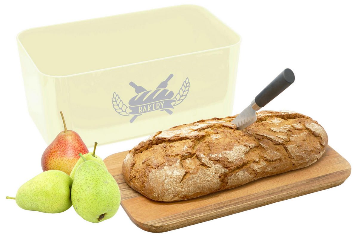 BROTKASTEN mit Bambus Schneidebrett beige - Beige, Kunststoff (15/22/36cm) - Lashuma