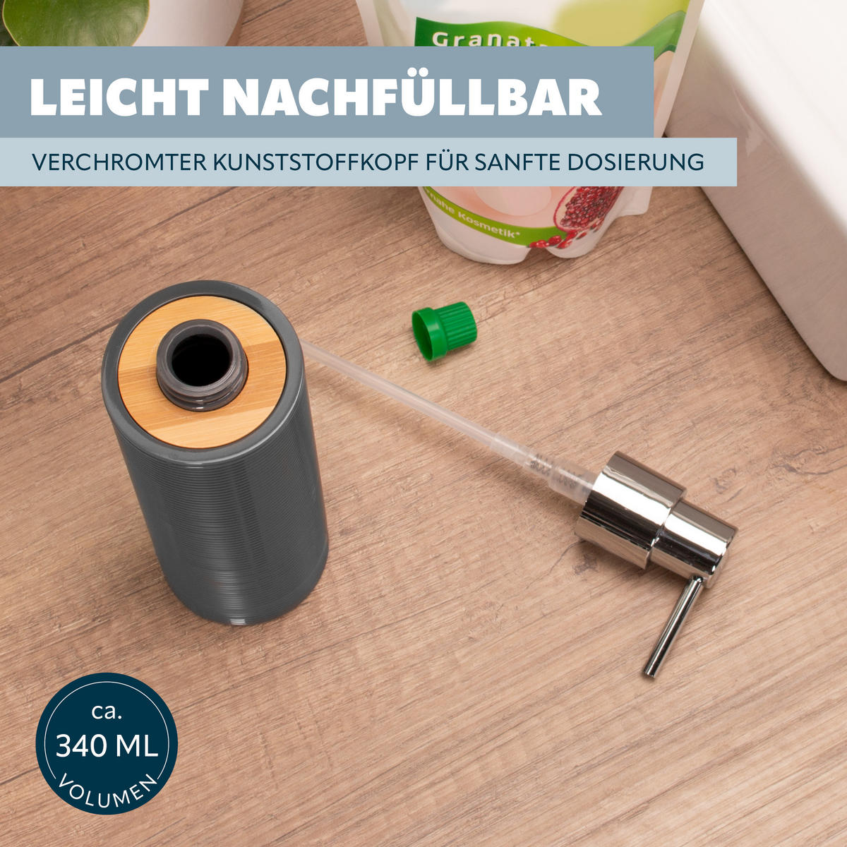 SEIFENSPENDER 340 ml, grau - Grau, Kunststoff (6/20.5/6cm) - bremermann