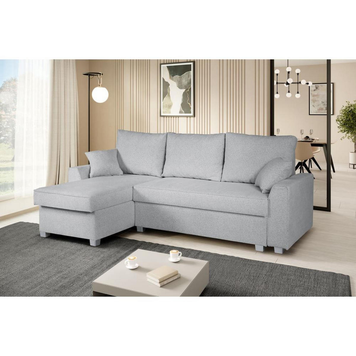 ECKSCHLAFSOFA Teramo hellgrau - Hellgrau/Schwarz, Kunststoff/Textil (235/150cm) - Beautysofa