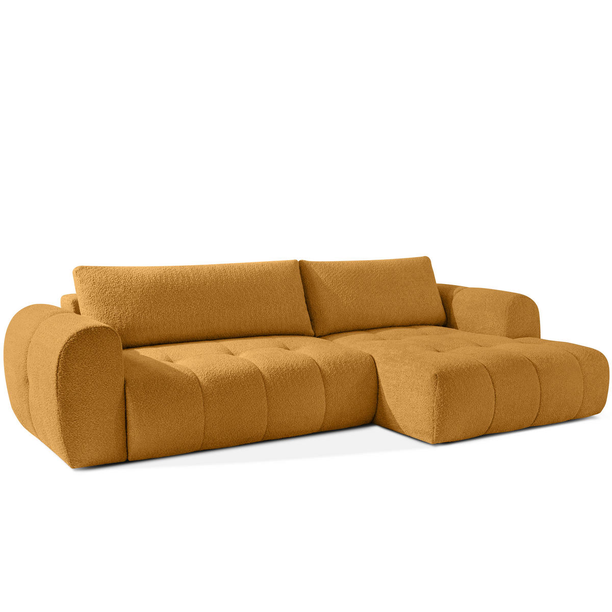 ECKSOFA MIT HOCKER LIRA, Honigfarben, Bouclé - Honig, Holz/Holzwerkstoff (96/50cm) - KONSIMO®