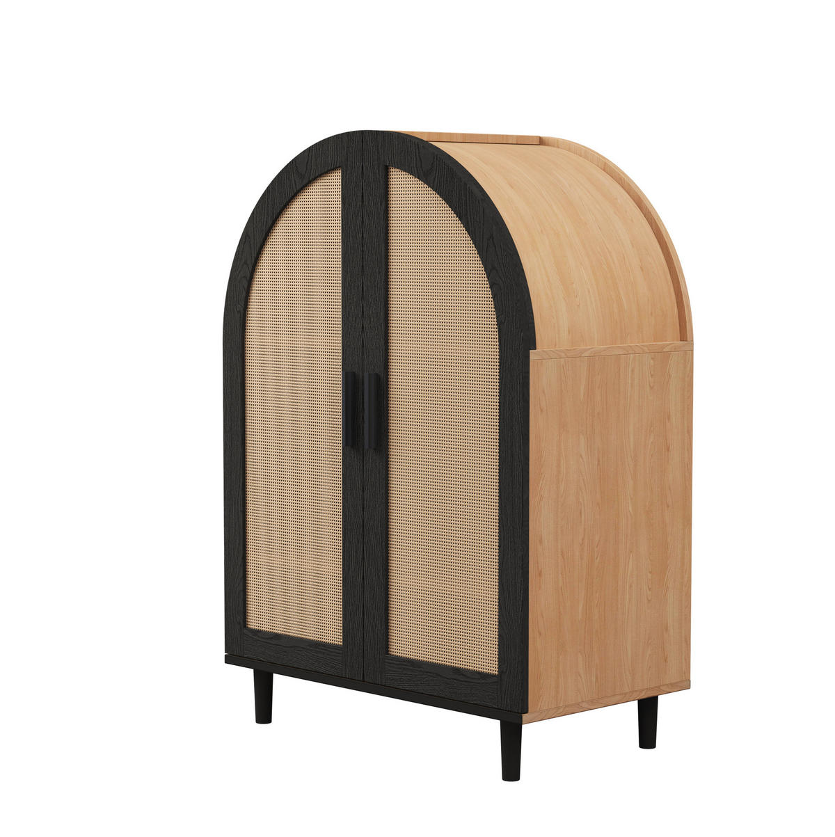SCHUHSCHRANK mit Rattantüren 70 x 40 x 100 cm Natural Black - Schwarz, Holzwerkstoff (40/100/70cm) - Beauniv