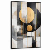 LEINWAND Bilder mit Rahmen - Abstrakt - Gold - Silber - Formen - Ästhetisch - Modern - 100x150 - Goldfarben, Textil (100/150cm) - MuchoWow