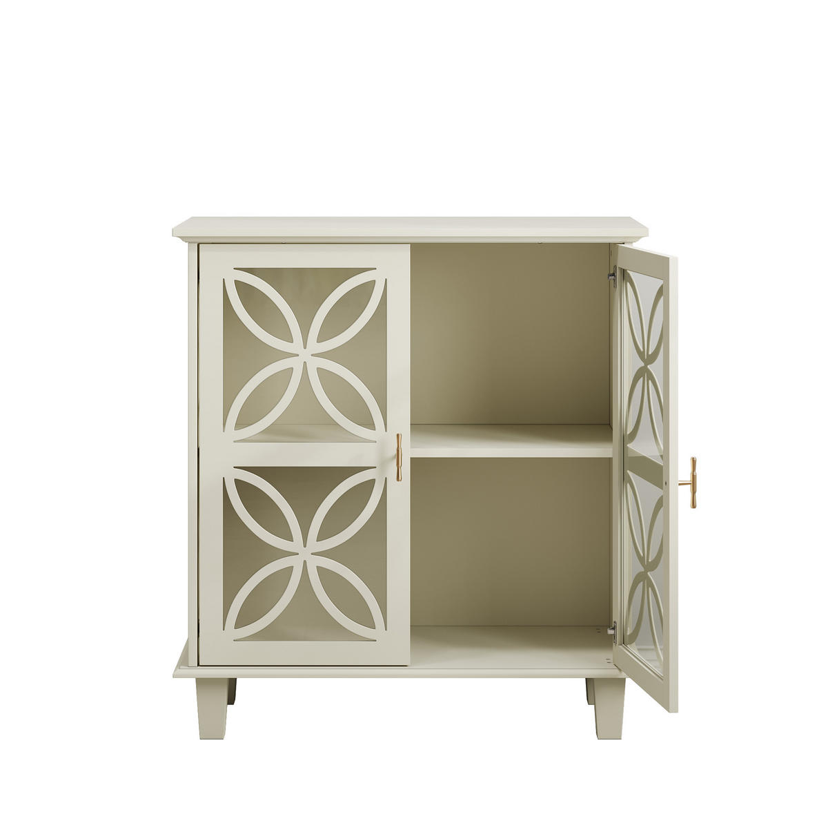 SIDEBOARD aus MDF und Holzwerkstoff 80x38x87 cm Creme mit Hartglastüren, verstellbaren Einlegeböden und Kippschutz - Creme, Holzwerkstoff (80/87/38cm) - Modfu