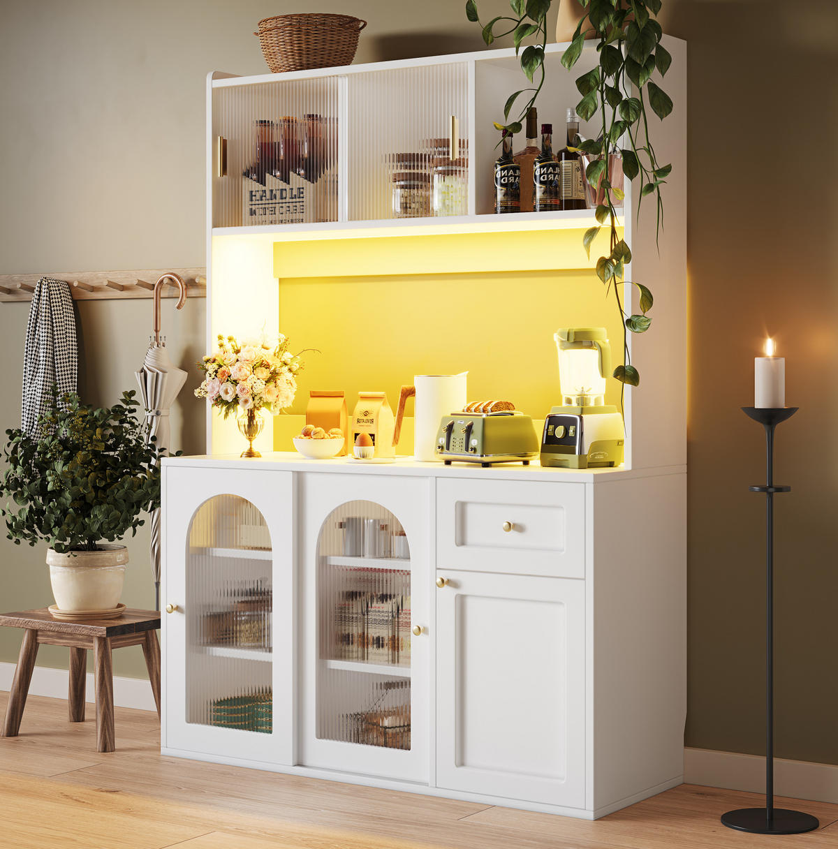 BUFFET 120/35/167 cm aus MDF und Holzwerkstoff mit LED-Beleuchtung Weiß - Weiß, Holzwerkstoff (120/167/35cm) - Modenvie