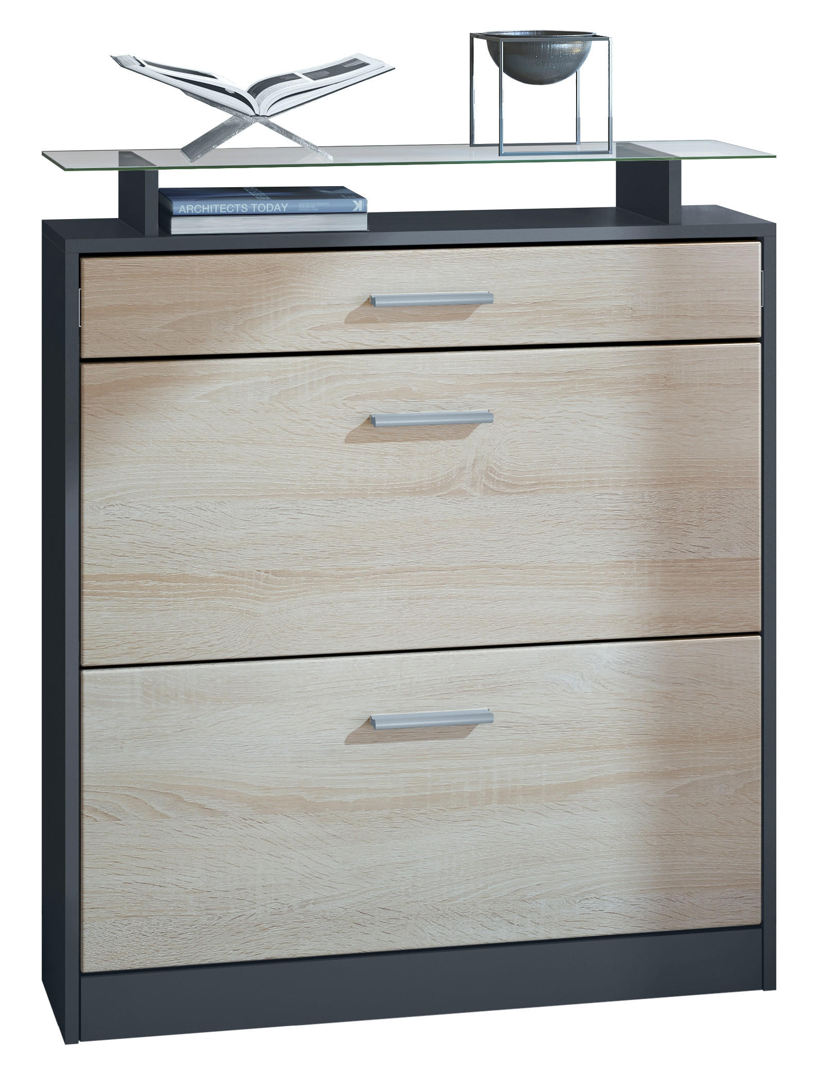 SCHUHSCHRANK Loret Fronten in Eiche sägerau - Eiche San Remo, Holzwerkstoff (89/104/23cm) - Vladon
