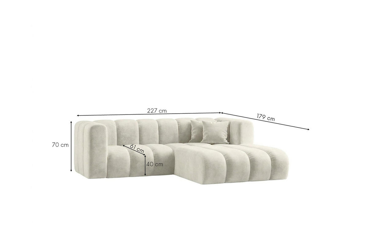 ECKSOFA Modulares In L-Form, Velvet-Stoff Riviera, Ecru, Rechts, GRAND - Creme, Holz (227/179cm) - Kaiser Möbel