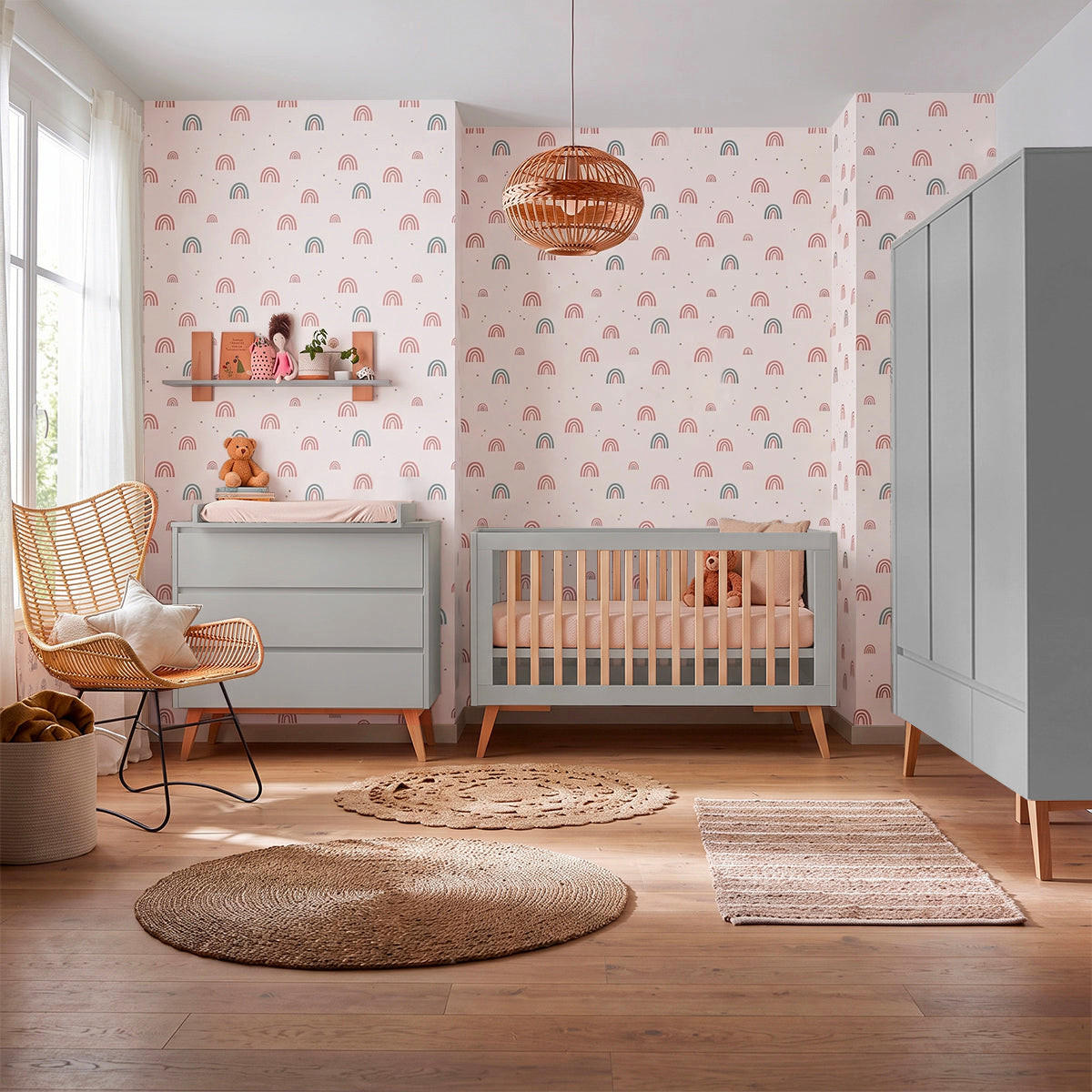 SOBA ZA BEBE 3-dijelni Swing Sivo i drvo - siva, drvni materijal (144/89/76cm) - Petits-meubles