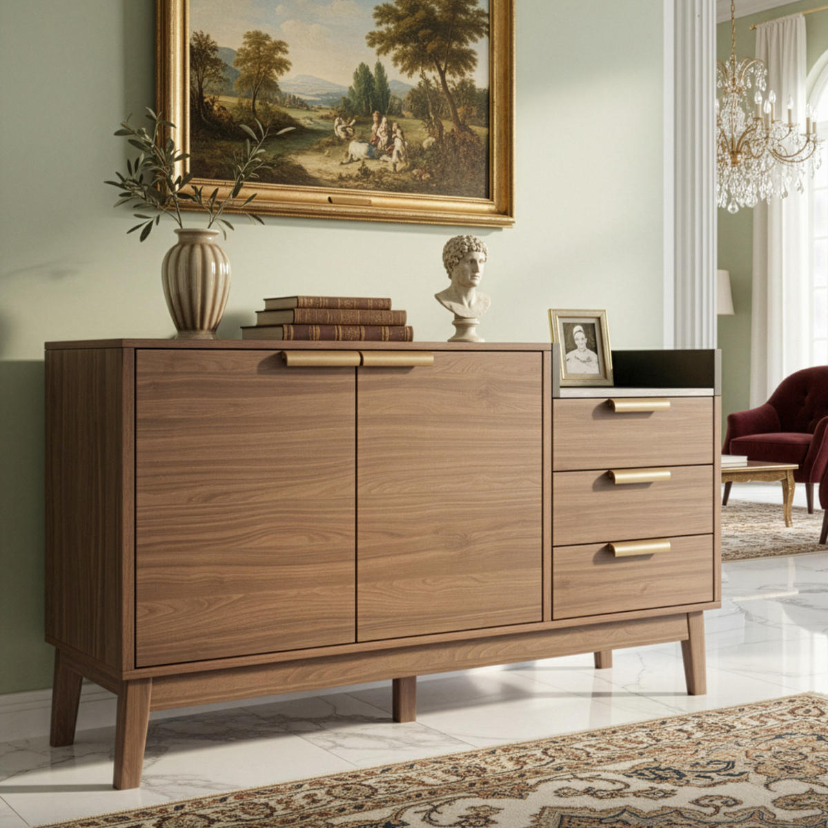 SIDEBOARD 120/77/40 cm Dunkle Eiche aus MDF und Massivholz mit verstellbarem Einlegeboden - Eichefarben, Holzwerkstoff (40/77/120cm) - OKMYHOME