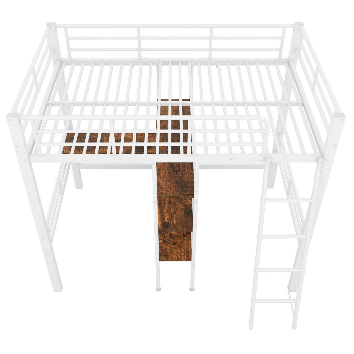 HOCHBETT aus Metall 90x200 cm in Weiß mit Schreibtisch & Regalen - Weiß, Metall (90/200cm) - Modfu