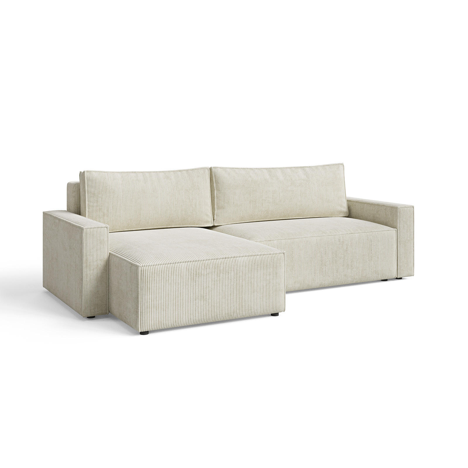 ECKSOFA LIVIO L mit Schlaffunktion und Bettkasten, weicher, dicker Cord pet friendly - POSO 100 - Beige, Holz (230/195cm) - Dekori_Interiors