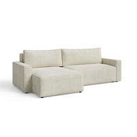 ECKSOFA LIVIO L mit Schlaffunktion und Bettkasten, weicher, dicker Cord pet friendly - POSO 100 - Beige, Holz (230/195cm) - Dekori_Interiors