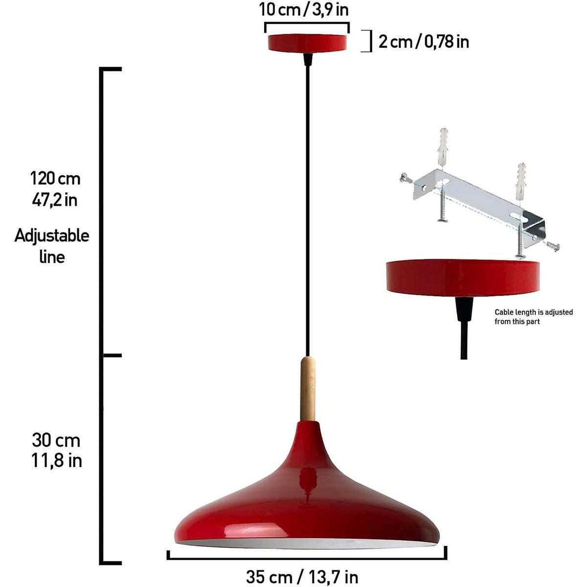PENDELLEUCHTE Champion aus Holz 35/30 cm - Rot, Metall (35/30cm) - Bamyum